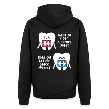 Zahnspange Zahnarzt Zahnärztin - Unisex Premium Bio Zip Hoodie - Schwarz - Hinten - Nico (187cm)