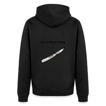 it's a sharp thing | Design saying motif foot care - Unisex Premium Organic Zip Hoodie - black - Back - Nico (187cm)