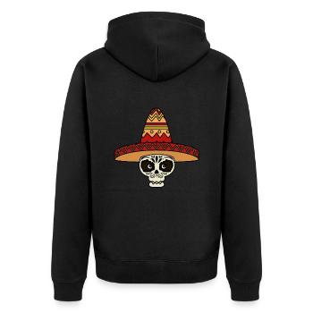 Sombrero Mariachi Totenkopf - Unisex Premium Bio Zip Hoodie - Schwarz - Hinten - Nico (187cm)