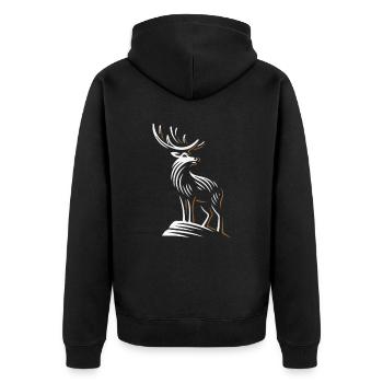 Hirsch Schwarzwald Hirschgeweih - Unisex Premium Bio Zip Hoodie - Schwarz - Hinten - Nico (187cm)