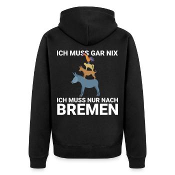 Ich muss gar nix, ich muss nur nach Bremen Design - Unisex Premium Bio Zip Hoodie - Schwarz - Hinten - Nico (187cm)