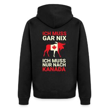 Ich muss nur nach Kanada - Unisex Premium Bio Zip Hoodie - Schwarz - Hinten - Nico (187cm)