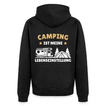 Camping ist meine Lebenseinstellung - Unisex Premium Bio Zip Hoodie - Schwarz - Hinten - Nico (187cm)