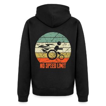 Lustiger Rollstuhl Spruch - Unisex Premium Bio Zip Hoodie - Schwarz - Hinten - Nico (187cm)