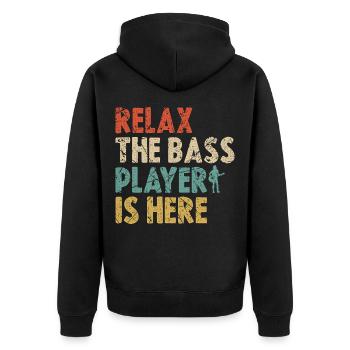 Bassist Bass Spieler - Unisex Premium Bio Zip Hoodie - Schwarz - Hinten - Nico (187cm)