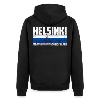 Helsinki Finland - Unisex Premium Organic Zip Hoodie - black - Back - Nico (187cm)