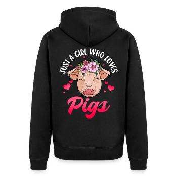 Schwein Geschenk Frauen Schweinegeschenk Mädchen - Unisex Premium Bio Zip Hoodie - Schwarz - Hinten - Nico (187cm)