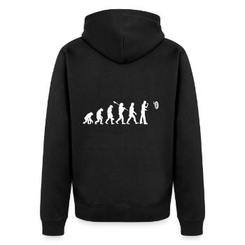 Dart Evolution Dartspieler Dartpfeil Kneipe - Unisex Premium Bio Zip Hoodie - Schwarz - Hinten - Nico (187cm)