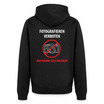 Foto, Krankgeschrieben, Urlaub Gescchenk - Unisex Premium Bio Zip Hoodie - Schwarz - Hinten - Nico (187cm)