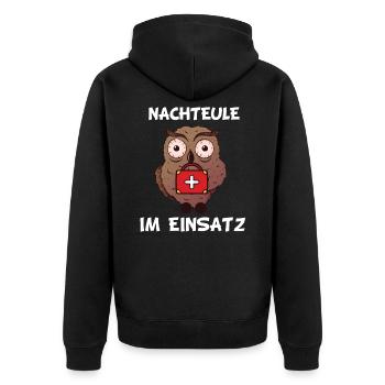 Nachteule, Krankenschwester, Pfleger, MFA Geschenk - Unisex Premium Bio Zip Hoodie - Schwarz - Hinten - Nico (187cm)