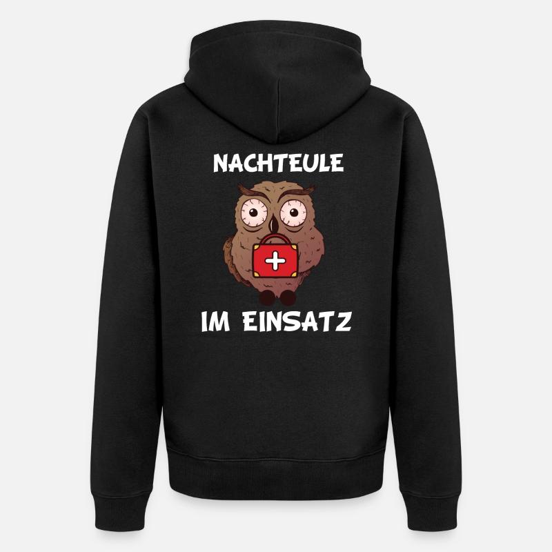 Nachteule, Krankenschwester, Pfleger, MFA Geschenk - Unisex Premium Bio Zip Hoodie - Schwarz