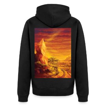 Afrikanische Savanne magische Sonnensteinlandschaft - Unisex Premium Bio Zip Hoodie - Schwarz - Hinten - Nico (187cm)