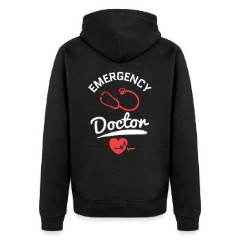 Notarzt Stethoskop Herz Arzt Pfleger - Unisex Premium Bio Zip Hoodie - Schwarz - Hinten - Nico (187cm)
