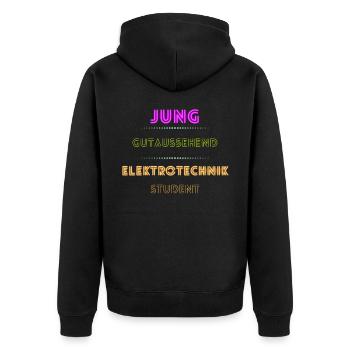 Jung gutaussehend Elektrotechnik Student - Unisex Premium Bio Zip Hoodie - Schwarz - Hinten - Nico (187cm)