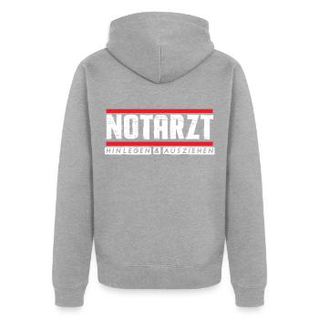 Notarzt bitte ausziehen Sanitäter Ersthelfer - Unisex Premium Bio Zip Hoodie - Grau meliert - Hinten - Nico (187cm)
