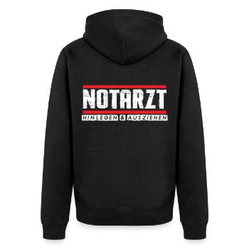 Notarzt bitte ausziehen Sanitäter Ersthelfer - Unisex Premium Bio Zip Hoodie - Schwarz - Hinten - Nico (187cm)