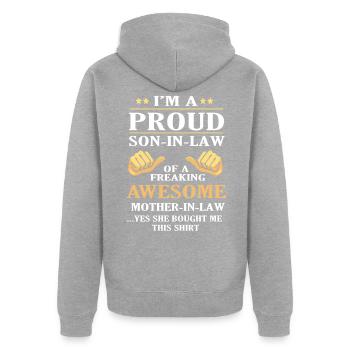Stiefmutter Stiefsohn - Unisex Premium Bio Zip Hoodie - Grau meliert - Hinten - Nico (187cm)