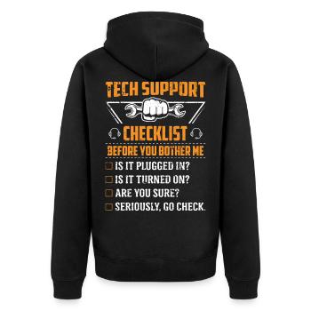 Technik Support Checkliste Computer IT Informatik - Unisex Premium Bio Zip Hoodie - Schwarz - Hinten - Nico (187cm)