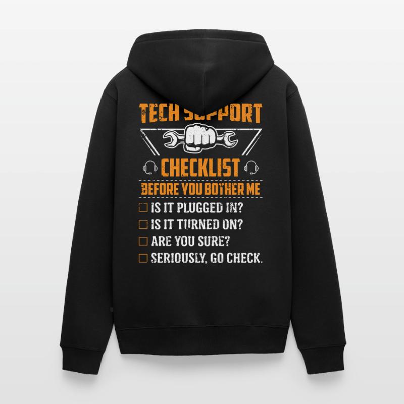 Technik Support Checkliste Computer IT Informatik Unisex Premium Bio Zip Hoodie