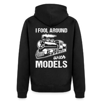 Lokomotive Lok Modelleisenbahn Modellbau - Unisex Premium Bio Zip Hoodie - Schwarz - Hinten - Nico (187cm)