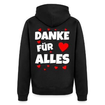 Danke für Alles Spruch Geschenk - Unisex Premium Bio Zip Hoodie - Schwarz - Hinten - Nico (187cm)
