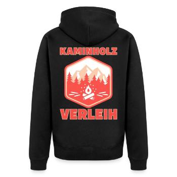 Kaminholz Verleih Lustige Sprüche - Unisex Premium Bio Zip Hoodie - Schwarz - Hinten - Nico (187cm)
