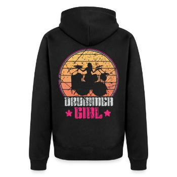 Schlagzeugerin Drummer Girl Schlagzeug - Unisex Premium Bio Zip Hoodie - Schwarz - Hinten - Nico (187cm)