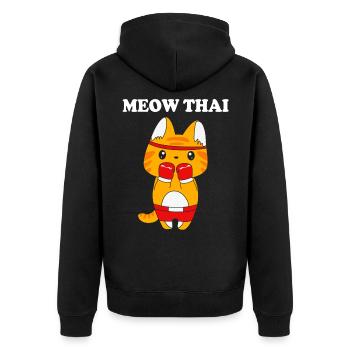 Muay Thai Katze - Unisex Premium Bio Zip Hoodie - Schwarz - Hinten - Nico (187cm)