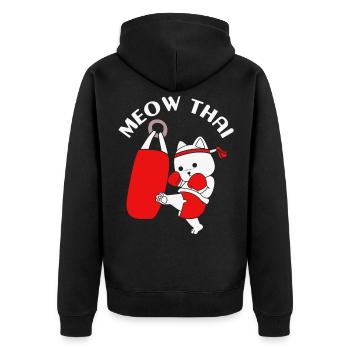 Thai boxing cat - Unisex Premium Organic Zip Hoodie - black - Back - Nico (187cm)