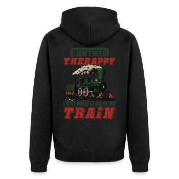 Eisenbahn Lok Dampflok Schaffner Eisenbahner - Unisex Premium Bio Zip Hoodie - Schwarz - Hinten - Nico (187cm)