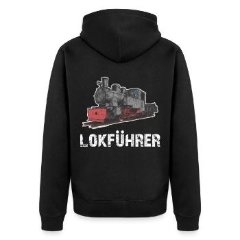 Eisenbahn Lokführer Schaffner Lok Dampflok - Unisex Premium Bio Zip Hoodie - Schwarz - Hinten - Nico (187cm)