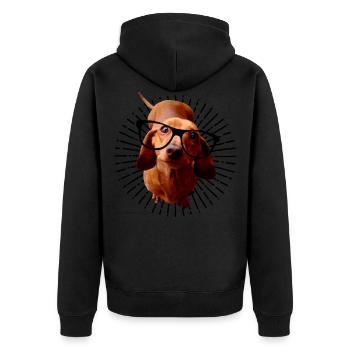 Dackel mit Brille - Unisex Premium Bio Zip Hoodie - Schwarz - Hinten - Nico (187cm)