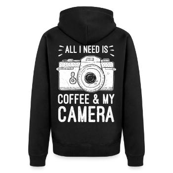 Coffee Camera Photographer Birthday Christmas Idea - Unisex Premium Organic Zip Hoodie - black - Back - Nico (187cm)