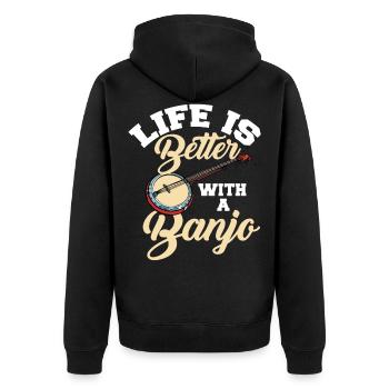 Banjo Instrument Banjoist Musiker Konzert - Unisex Premium Bio Zip Hoodie - Schwarz - Hinten - Nico (187cm)