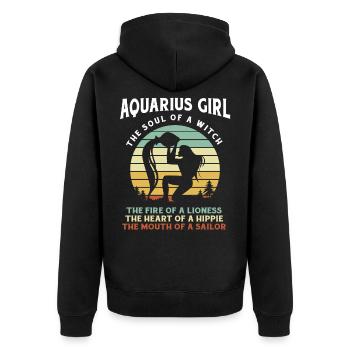 Aquarius - Unisex Premium Organic Zip Hoodie - black - Back - Nico (187cm)