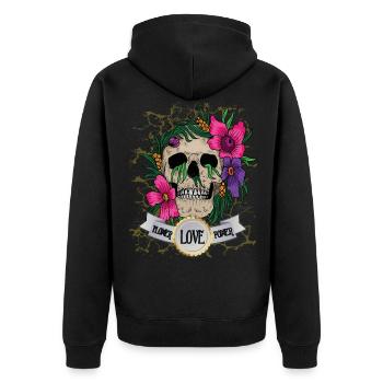 Skull skull flower rockabella - Unisex Premium Organic Zip Hoodie - black - Back - Nico (187cm)