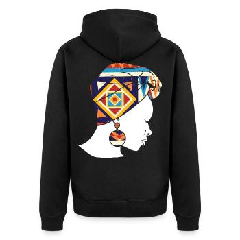 Afrikanische Frau Kente Kunst - Unisex Premium Bio Zip Hoodie - Schwarz - Hinten - Nico (187cm)