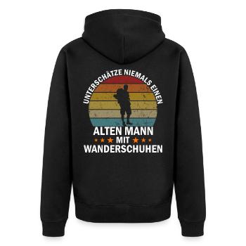 Wanderer mit Wanderschuhen - Unisex Premium Bio Zip Hoodie - Schwarz - Hinten - Nico (187cm)