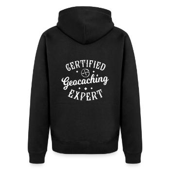 Geocaching Expert Geocacher Geocach Geo - Unisex Premium Bio Zip Hoodie - Schwarz - Hinten - Nico (187cm)