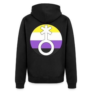 Symbol Nonbinär Non-Binär Nichtbinär Geschlecht - Unisex Premium Bio Zip Hoodie - Schwarz - Hinten - Nico (187cm)