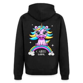 Gamer gamer gamer unicorn - Unisex Premium Organic Zip Hoodie - black - Back - Nico (187cm)