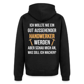 Handwerker Sprüche - Unisex Premium Bio Zip Hoodie - Schwarz - Hinten - Nico (187cm)