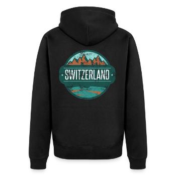 Schweizer Berge und Alpen Schweiz - Unisex Premium Bio Zip Hoodie - Schwarz - Hinten - Nico (187cm)