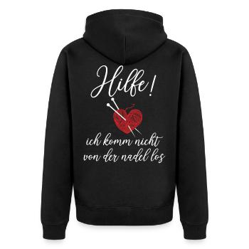 Häkeln Spruch Nadel Garn Stricknadel - Unisex Premium Bio Zip Hoodie - Schwarz - Hinten - Nico (187cm)