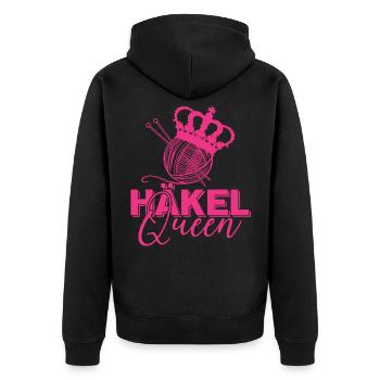 Häkel Queen Garn Stricknadel Handarbeit - Unisex Premium Bio Zip Hoodie - Schwarz - Hinten - Nico (187cm)