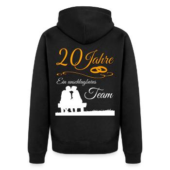 Porzellanhochzeit 20 Hochzeitstag Partner Geschenk - Unisex Premium Bio Zip Hoodie - Schwarz - Hinten - Nico (187cm)