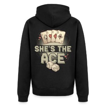 Poker Ass Pokerkarten Pokern Casino - Unisex Premium Bio Zip Hoodie - Schwarz - Hinten - Nico (187cm)