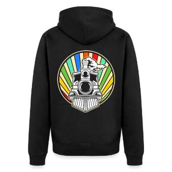 Modellbau Lokomotive Lok Modelleisenbahn - Unisex Premium Bio Zip Hoodie - Schwarz - Hinten - Nico (187cm)