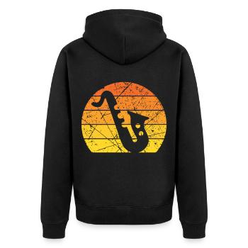 Blasmusik Saxophon - Unisex Premium Bio Zip Hoodie - Schwarz - Hinten - Nico (187cm)