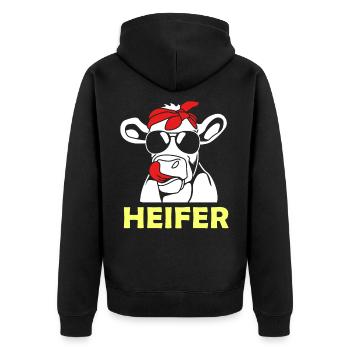 Cow - Unisex Premium Organic Zip Hoodie - black - Back - Nico (187cm)
